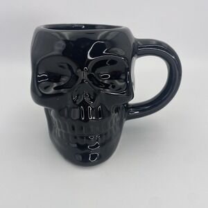 Glossy Black Ceramic Skull Shape Coffee Mug 14oz 3D Tea Cocoa Halloween 4" NEW